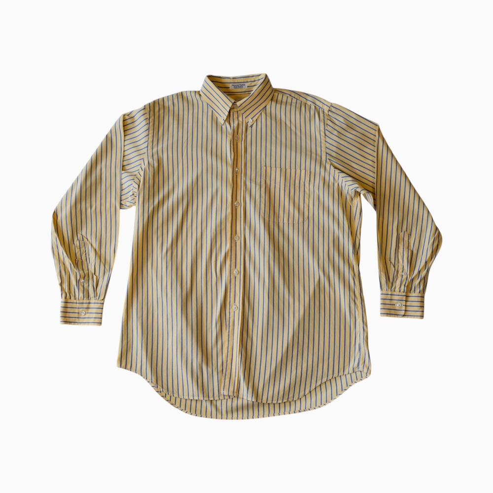 Vintage Paul Fredrick Yellow Vertical Striped Cotton Shirt Size Large